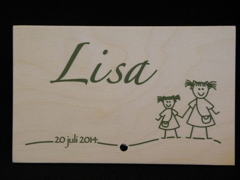 Houten wenskaart geboorte Lisa
